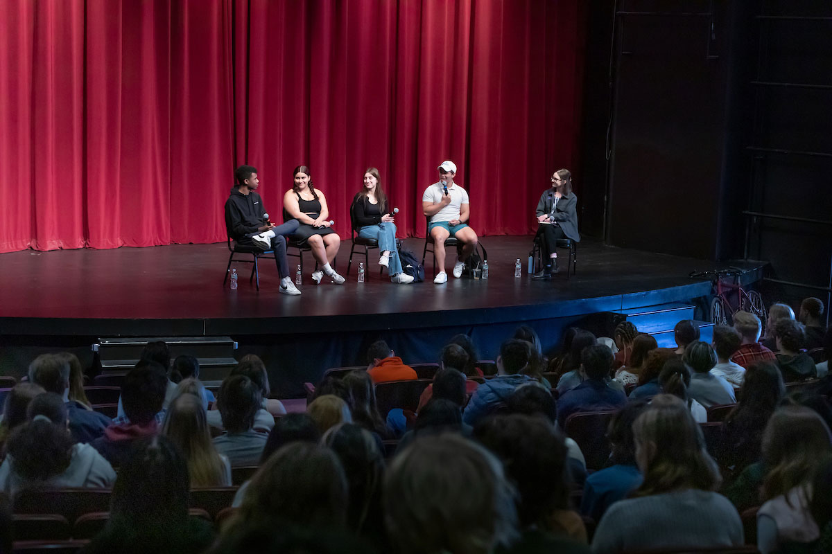 A panel of four current students speak to future potential students about student life at Amherst College.