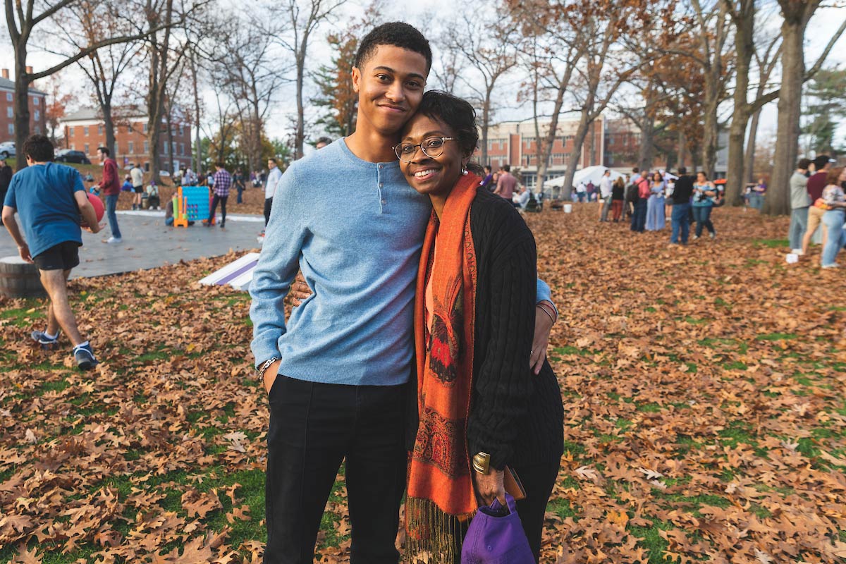 Sirus Wheaton '23 and his mother on the Academic Quad.